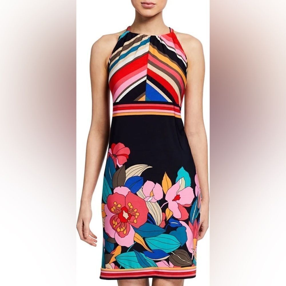 Trina Turk Vacaciones Jet Set Floral Jersey Halter Dress